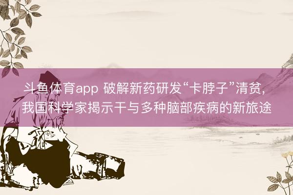 斗鱼体育app 破解新药研发“卡脖子”清贫, 我国科学家揭示干与多种脑部疾病的新旅途